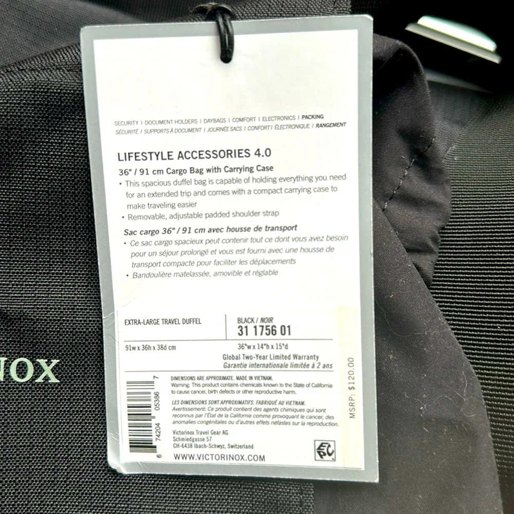 Victorinox Extra-Large 36” Travel Duffel Bag / Noir 31 1756 01
